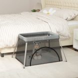 világosszürke vászonszövet babajáróka matraccal