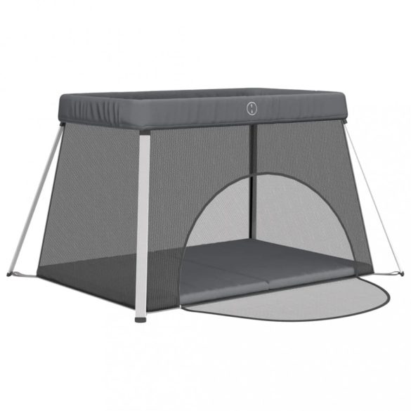 sötétszürke vászonszövet babajáróka matraccal