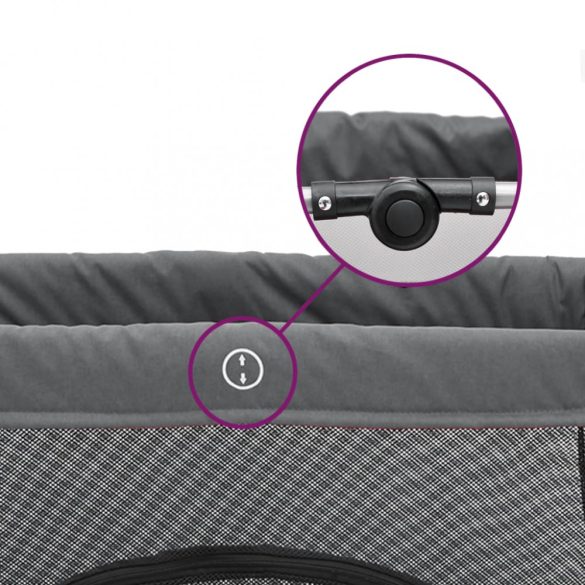 sötétszürke vászonszövet babajáróka matraccal