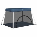 tengerészkék vászonszövet babajáróka matraccal