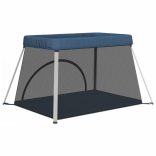 tengerészkék vászonszövet babajáróka matraccal