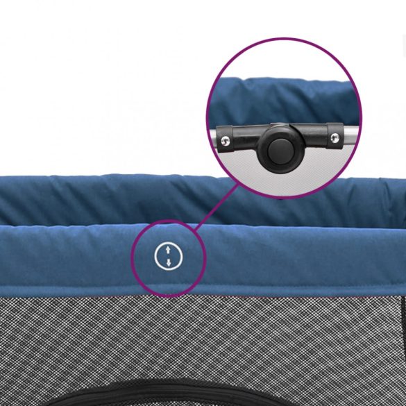 tengerészkék vászonszövet babajáróka matraccal