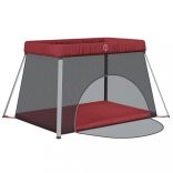 piros vászonszövet babajáróka matraccal