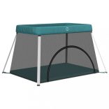 zöld vászonszövet babajáróka matraccal