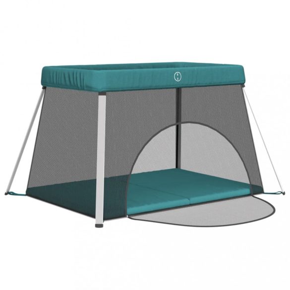 zöld vászonszövet babajáróka matraccal