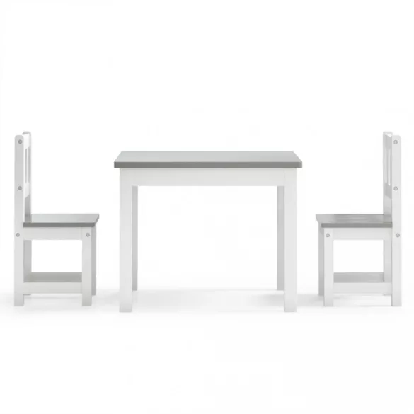3 részes fehér-szürke színű MDF gyerekasztal- és székkészlet
