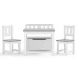 4 részes fehér és szürke MDF gyerekasztal- és székkészlet
