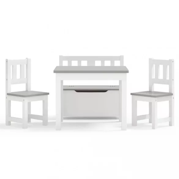 4 részes fehér és szürke MDF gyerekasztal- és székkészlet