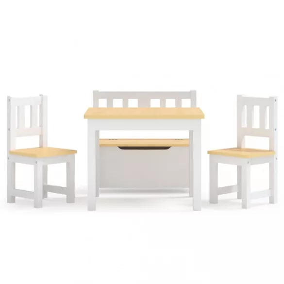 4 részes fehér és bézs MDF gyerekasztal- és székkészlet