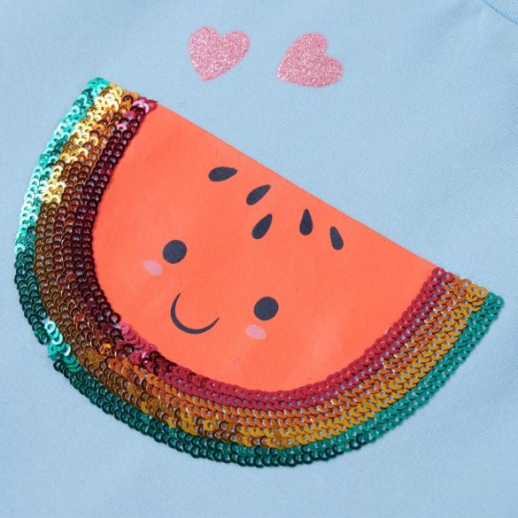 Világoskék fodros ujjú gyerekpóló 140