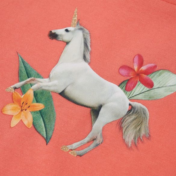 Korall színű fodros ujjú gyerekpóló 140