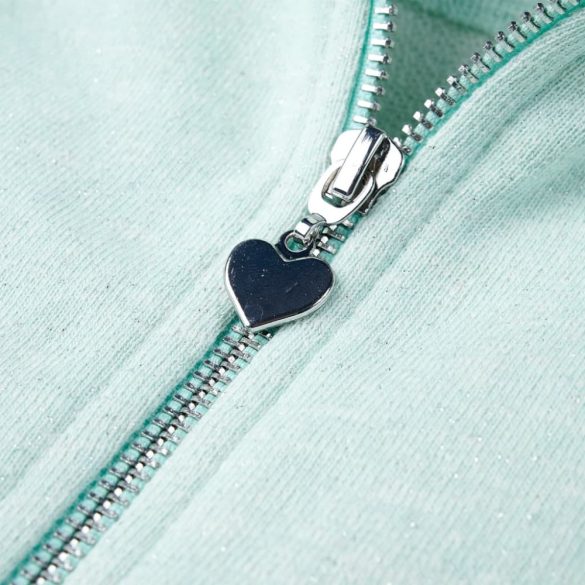 Vegyes világos mentaszínű kapucnis gyerekpulóver cipzárral 92