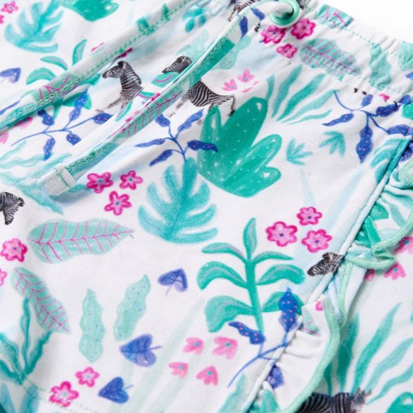 Ekrü és sötétmenta színű gyerekrövidnadrág húzózsinórral 140