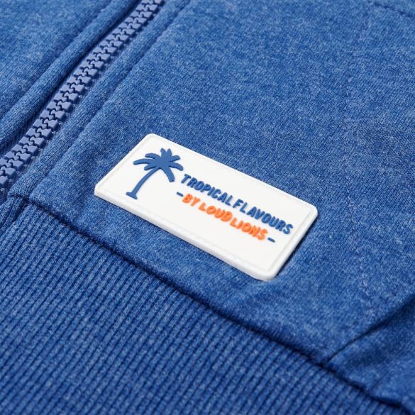 Sötétkék melange kapucnis gyerekpulóver cipzárral 92