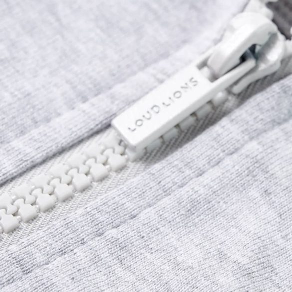 Szürke kapucnis gyerekpulóver cipzárral 92