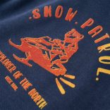 Sötétkék melange és narancs kapucnis gyerekpulóver 92