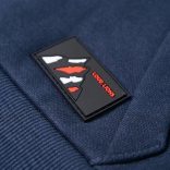 Sötétkék melange és narancs kapucnis gyerekpulóver 128