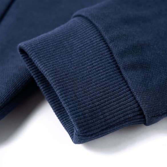 Sötétkék melange és narancs kapucnis gyerekpulóver 140