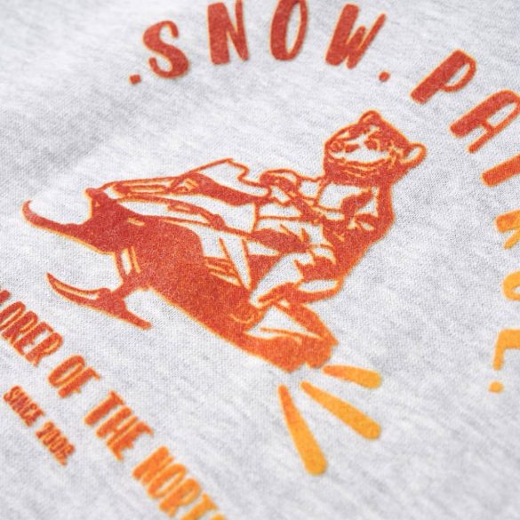 Szürke melange és narancs kapucnis gyerekpulóver 104