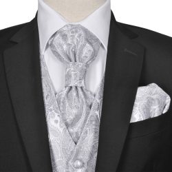   Férfi Paisley ezüst színű esküvői mellényszett 52-es méret