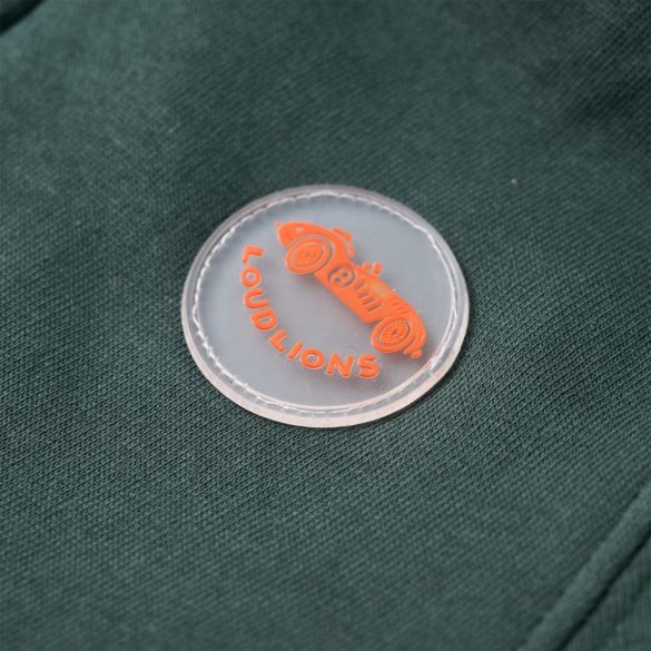 Sötétzöld kapucnis gyerekpulóver cipzárral 92