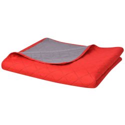   170x210 cm kétoldalas steppelt ágytakaró vörös és szürke