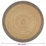 szürke szélű kézzel font jutaszőnyeg 150 cm