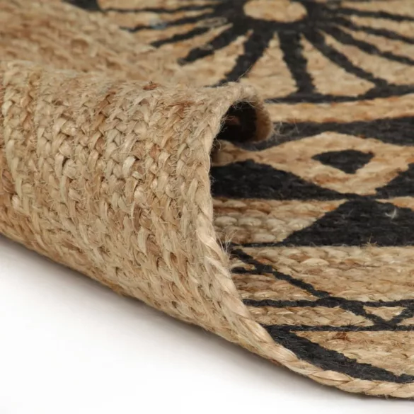 kézzel font jutaszőnyeg fekete mintával 150 cm