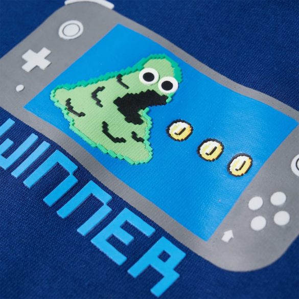 Sötétkék kapucnis gyerekpulóver 128