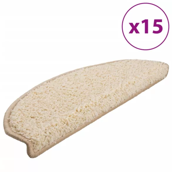 15 db krémszínű, félkör alakú lépcsőszőnyegek, nagy méretben, 65 x 21 x 4 cm