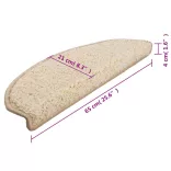 15 db krémszínű, félkör alakú lépcsőszőnyegek, nagy méretben, 65 x 21 x 4 cm