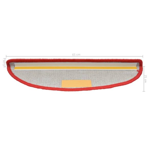 15 db piros, félkör alakú, nagy lépcsőszőnyeg 65 x 21 x 4 cm