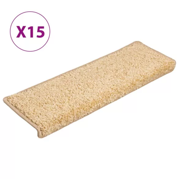 15 db krémszínű lépcsőszőnyeg, téglalap alakú széllel, 65 x 21 x 4 cm