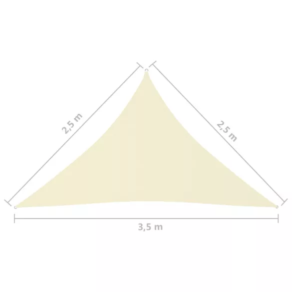 krémszínű háromszögű oxford-szövet napvitorla 2,5 x 2,5 x 3,5 m