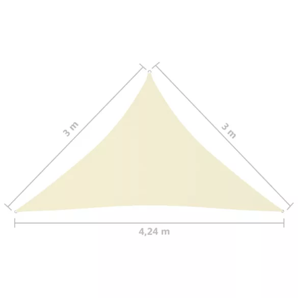 krémszínű háromszögű oxford-szövet napvitorla 3 x 3 x 4,24 m