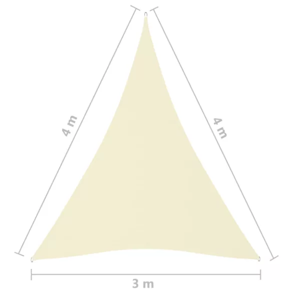 krémszínű háromszögű oxford-szövet napvitorla 3 x 4 x 4 m