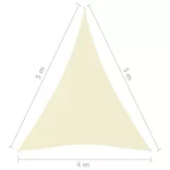 krémszínű háromszög alakú oxford-szövet napvitorla 4x5x5 m