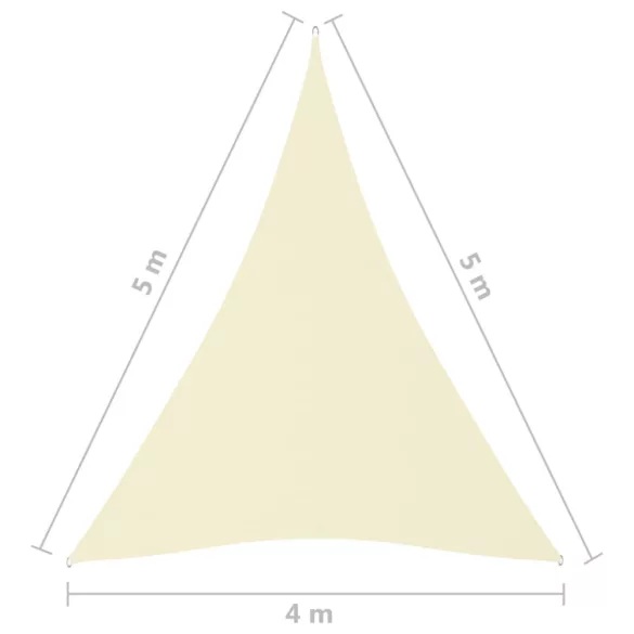 krémszínű háromszög alakú oxford-szövet napvitorla 4x5x5 m