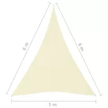 krémszínű háromszög alakú oxford-szövet napvitorla 5 x 6 x 6 m