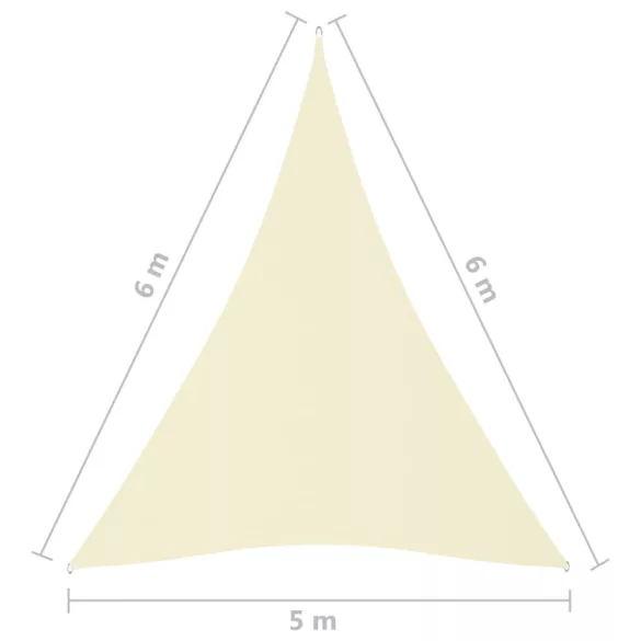 krémszínű háromszög alakú oxford-szövet napvitorla 5 x 6 x 6 m