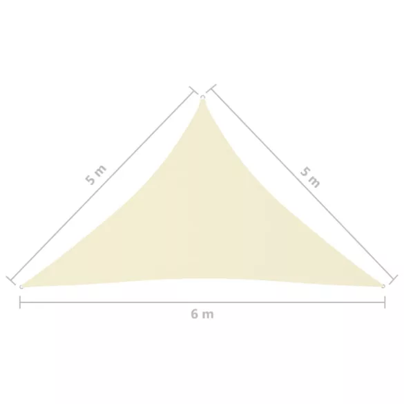 krémszínű háromszögű oxford-szövet napvitorla 5 x 5 x 6 m