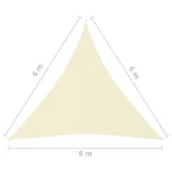 krémszínű háromszög alakú oxford-szövet napvitorla 6 x 6 x 6 m