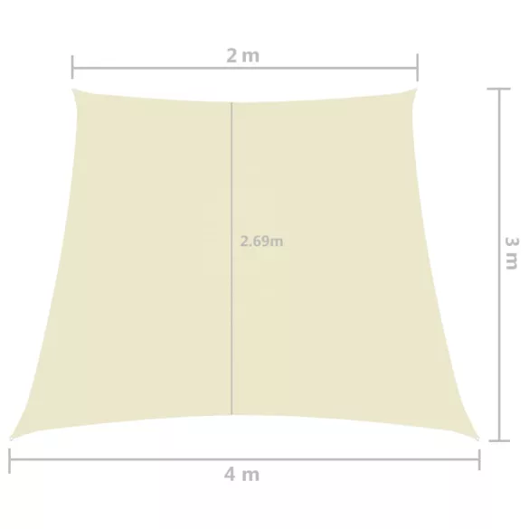 krémszínű trapéz alakú oxford-szövet napvitorla 2/4 x 3 m