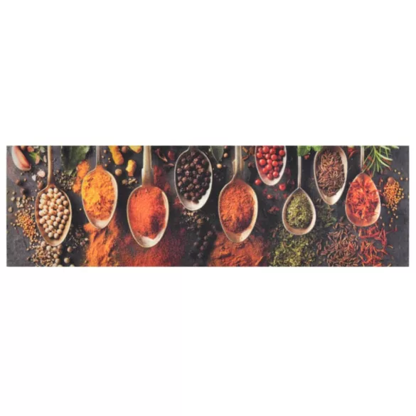 mosható kanál- és fűszermintás bársony konyhaszőnyeg 45x150 cm