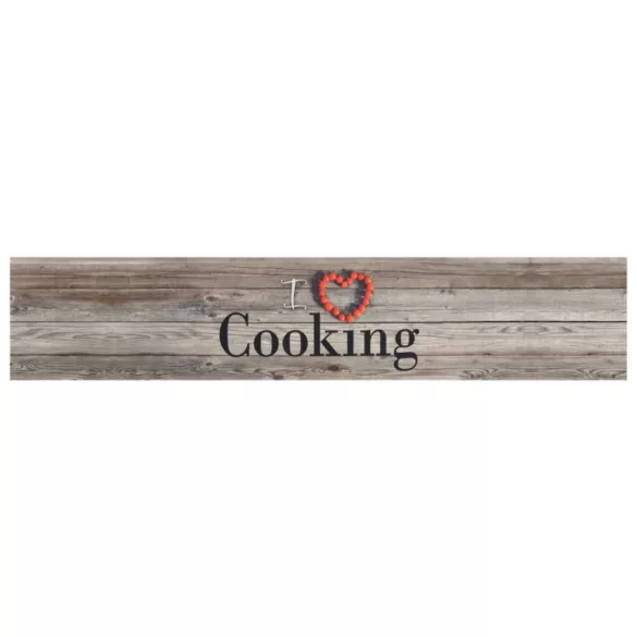 szürke mosható cooking feliratos bársony konyhaszőnyeg 60x300cm