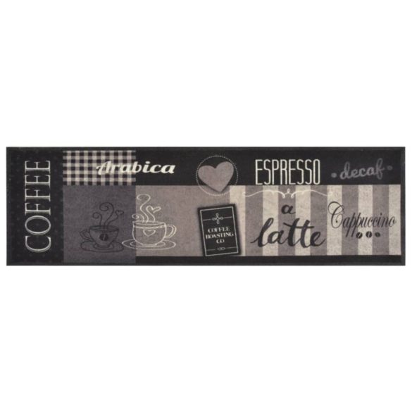 fekete mosható coffee feliratos bársony konyhaszőnyeg 45x150 cm