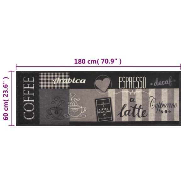 fekete feliratos mosható bársony konyhaszőnyeg 60 x 180 cm