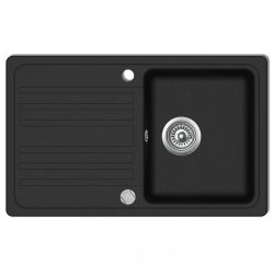   Gránit konyhai szűrőkosaras egymedencés fordítható mosogató fekete