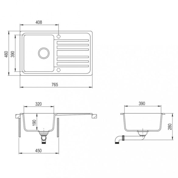Gránit konyhai szűrőkosaras egymedencés fordítható mosogató szürke