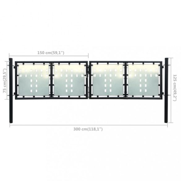 fekete, egyszárnyú kerítéskapu 300 x 75 cm